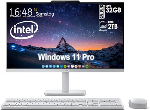 Lenovo Ordinateur de bureau tout-en-un avec processeur Intel ultra rapide à 4 cœurs | Écran Full HD de 24 po | 16 Go de RAM, SSD PCIe 512 Go | Wi-Fi 6 | Bluetooth | USB, port Ethernet | Windows 11 |