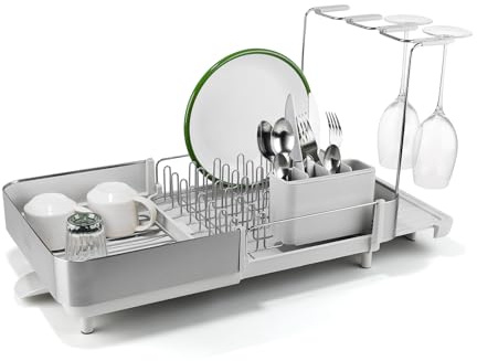Joseph Joseph Extend Steel Plus Utdragbart Diskställ i Rostfritt Stål, med Hållare för glas och Dräneringspip