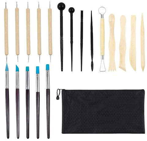 Lethra Lot de 20 Outil de Poterie Sculpture Argile Modelage, Outils Argile Autodurcissante, Kit Poterie pour Céramique, Sculpture, Artiste DIY, Art de Gaufrage, Menuiserie, avec Sac Rangement