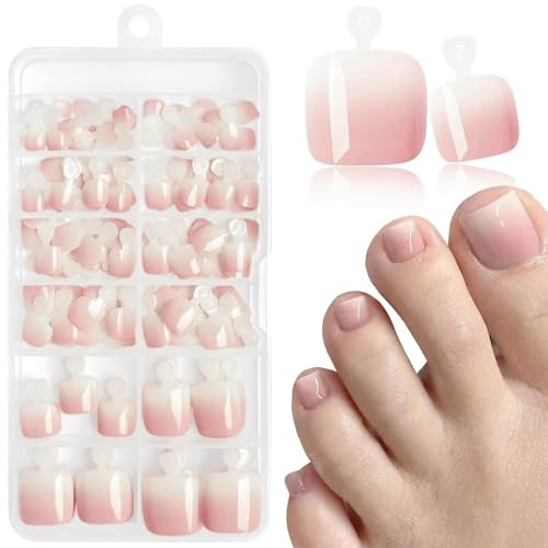 LunarCharm 120 piezas de uñas postizas ombré para pies, uñas para pegar con pestañas adhesivas, uñas de pie artificiales ombré para presionar y pegar