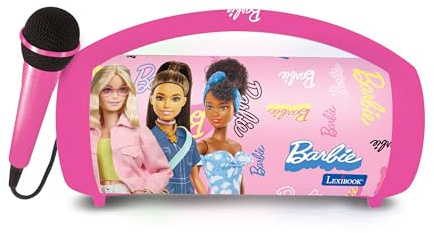 Lexibook, Barbie Enceinte Karaoké Bluetooth Rose, BTP585BBZLXB | Son stéréo, micro inclus, ports USB & SD, rechargeable, poignée