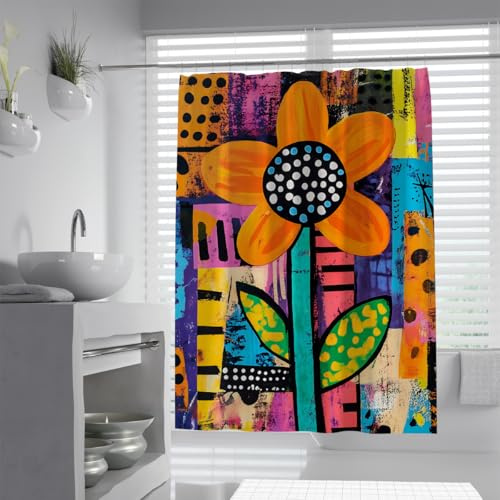 tende doccia fantasiosa Modern Art tende da Girasole giocosa su motivo patchwork tende da bagno per la nursery Decorazioni bagno Tende Pop Art Tende doccia 120 x 200 cm