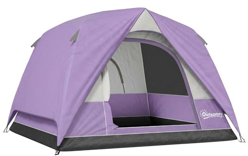 Outsunny Campingzelt für 3–4 Personen, einfach aufzubauen, 3–4 Personen, mit eingenähter Bodenplane, wasserdichtes Kuppelzelt mit Netzfenstern, Tasche und Haken für Camping, Wandern, Rucksackreisen