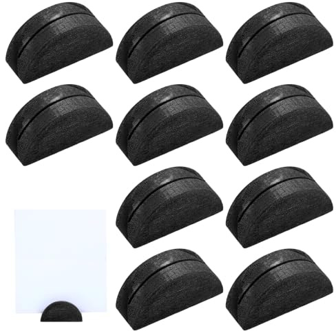 Elegaperma 10 Pcs Semicircular Black Wood Place Card Holders Number Stands | Black Mini Wooden Card Holder Wood Place Cards Holder for Wedding Party,Menu,Photo,Tag(Glue Recommended)