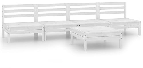 Qnhdfrt 5-TLG. Garten-Lounge-Set, Sitzgruppe aus massivem Kiefernholz, Gartenmöbel für Terrasse und Balkon, modulares Loungesofa mit Tisch, Weiß, 4 Mittelsofas und 1 Tisch