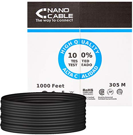 NANOCABLE 10.20.0504-EXT-BK - Cable de Red Ethernet RJ45 Cat.6 UTP para Exterior, Color Negro