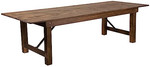 Flash Furniture Hercules Series 9' x 40 Rustic Solid Pine Folding Dining Table, Rectangular Antique Farmhouse Dining and Event Extension Table