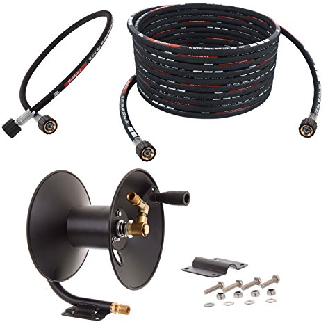 TC TECHNIC Hochdruck-Schlauchtrommel 210 bar mit 15 m Hochdruckschlauch DN8 250 bar, Schwarz, kompatibel mit Kärcher-Hochdruckreinigern, handbetätigt + 2 m Hochdruckschlauch 400 bar