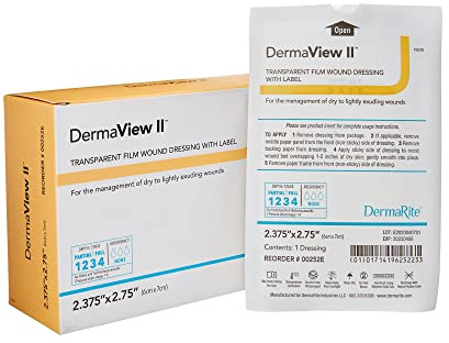 DermaRite's DermaView II, Transparent Film Dressing with Border - Frame Style Delivery, Sterile, Individually Wrapped, 2-3/7 in. x 2.75 in., 1 Count, 100 Packs, 100 Total