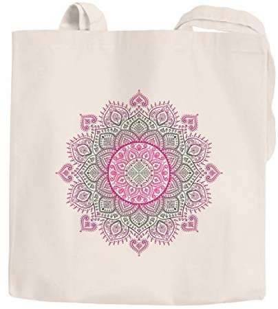 Autiga Jutebeutel Mandala Ethno Boho Baumwolltasche Stoffbeutel Tragetasche natur-pink unisize