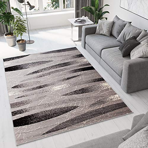 TAPISO Dream Teppich Wohnzimmer Kurzflor Modern Grau Hellgrau Streifen Linien Meliert Design Schlafzimmer Esszimmer Küche ÖKOTEX 140 x 200 cm