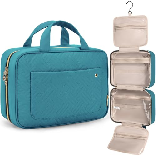BAGSMART Beauty Case da Viaggio Borsa da Toilette per Donna Impermeabile Pochette per Trucchi Donna Appendere Blu lago L