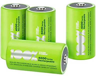 PeakPower Akku D, 4 Stück LR20 Akkus NiMH, D Akku-Batterien mit LSD Technologie, Ready2Use, bereits vorgeladen, Typ Monozelle HR20 wiederaufladbar, Kapazität 4000mAh, 1,2V