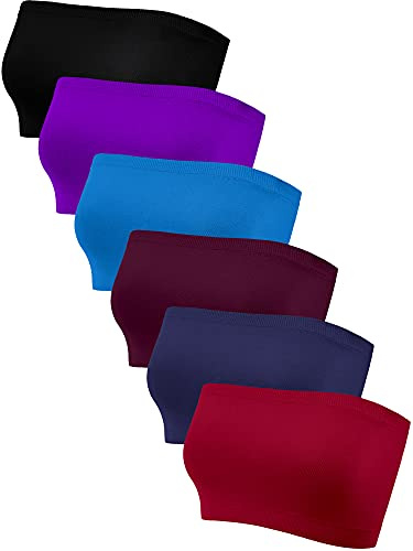 Geyoga 6 Pieces Strapless Bandeau Tube Tops for Women XL 6Color 6 Pack