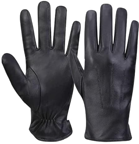 MGGM collection Gants d'hiver en cuir pour hommes Gants de conduite en peau de mouton doux doublés de cachemire chaud,Noir,S