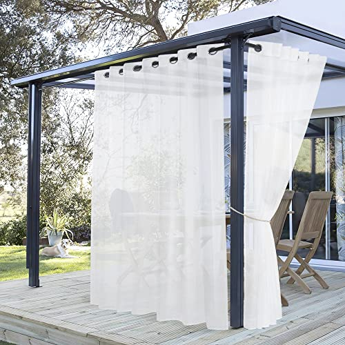 PONY DANCE Voile Vorhang Weiß Transparent Extra Breite Gardine für Wohnzimmer & Schlafzimmer 1er Set H 213 x B 254 cm Dürchsichtige Vorhänge mit Ösen Sheer Curtains