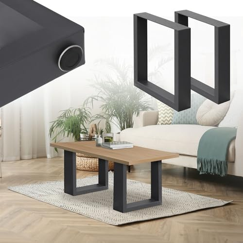 ECD Germany Set 2 Gambe per Tavolo in Acciaio Antracite Struttura Telaio per Panca 40 x 43 cm Design Stile Industriale Piedi Tavolino da Salotto Base Cornice Rettangolare Guide in Metallo per Panchine