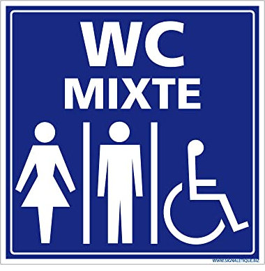Panneau Information avec signalétique WC MIXTE femme, homme, PMR. Signalisation Information. Autocollant, PVC, Alu - 125 x 125 mm - Adhésif - Adhésif -