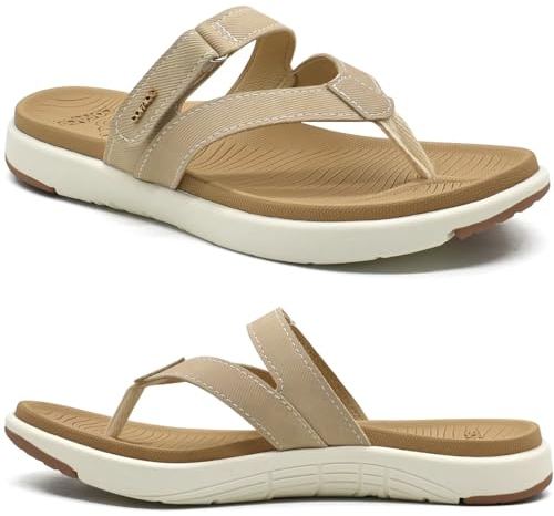 COFACE Infradito Donna Moda Ortopediche Estive Comode Pelle Cuoio Supporto Arco Plantare Flip Flop Doccia Spiaggia Piscina Aperte Mare Leggere Eleganti Ciabatte Antiscivolo Gomma Suole Beige 40