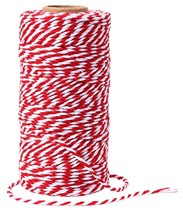 AUERVO 100M Christmas Candy Craft String, Red and White String Cotton Wrapping Twine, 2MM Durable Bakers Twine For DIY Crafts and Handmade Arts