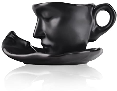oliruim Tea Cup and Saucer Set Ceramic Kissing Couple Coffee Mug Set with Spoon Face Coffee Cup Unique Teacup and Saucer Valentine's Day Christmas Creative Gift
