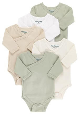Kindsgard Body avvolgente per neonati, confezione da 5, morbido e di alta qualità, 100% cotone biologico, beige., 1 mese