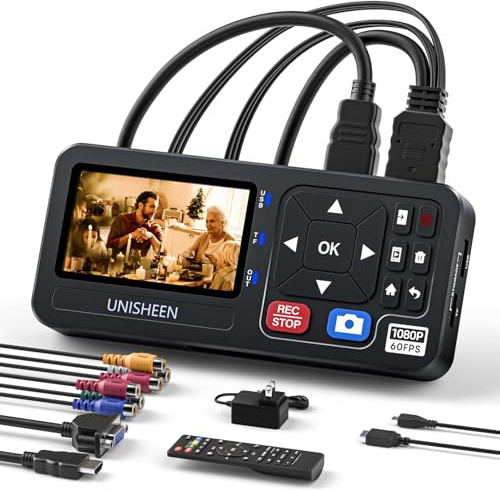 UNISHEEN Boîte de capture 4K - Convertisseur vidéo vers numérique 1080p 60 fps 4K HDMI/CVBS/VGA/YPBPR Enregistreur vidéo à partir d'un magnétoscope, DVD, cassettes VHS, Hi8, caméscopes, systèmes de