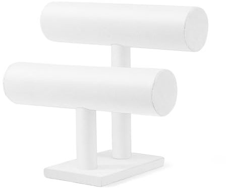 Flexzion White Velvet Hovering 2 Tier T-bar Jewelry Stand Display Storage Store Rack - Removable Necklace Bracelet Earring Bangle Pendants Anklet Tower Watch Key Holder Organizer For Women Men Girl