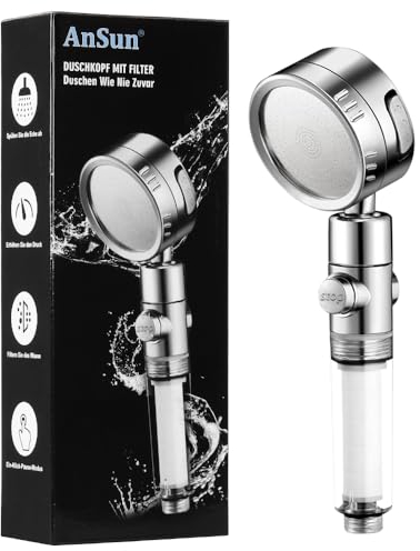 Duschkopf mit Filter und 3 Strahlarten (Rain, Intense Rain, Soft Rain) - Handbrause Ø 80 mm mit wassersparender und Antikalk-Funktion in Chrom-Optik.