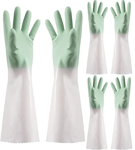 BAMFY Guantes Limpieza Goma Guantes Fregar 3 Pares Familiar Guantes Largos for Lavando Platos Lavadero (Color : Verde, Size : A)