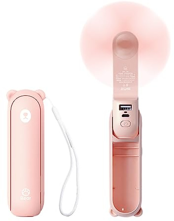 BYYLECL Ventilador de mano portátil, mini ventilador plegable recargable por USB, 24 horas de trabajo, ventilador personal silencioso con función de linterna para viajes al aire libre, color rosa