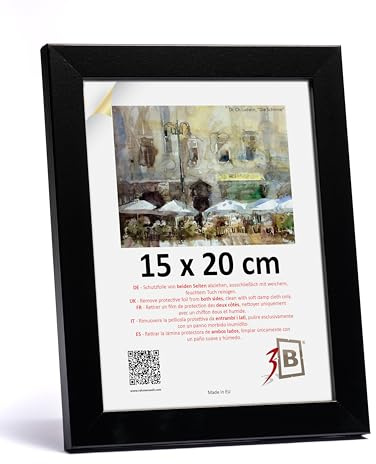 3-B Bilderrahmen HIT - Schwarz - 15x20 cm - Holzrahmen, Fotorahmen, Portraitrahmen mit Acrylglas