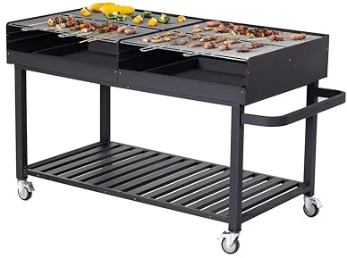 METRO Professional Barbacoa de carbón con ruedas, 178 x 91 x 102 cm, acero/acero inoxidable, con tapa, móvil con frenos, 3 parrillas ajustables, negro