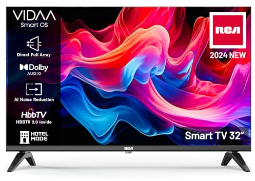 RCA Smart TV 32 Pulgadas LED HD WiFi Televisión con App Store, Sintonizador Digital, Prime Video, Netflix, Youtube, DAZN, Disney+, Pluto TV, Apoyado por VIDAA (VRS32HQ1, 2024)