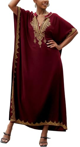 L-Peach Vestido Kaftan de Mujer Ropa de Casa Boho Ropa de Hogar Kimono Maxi Vestido de Playa Cover Ups Bata, Talla única
