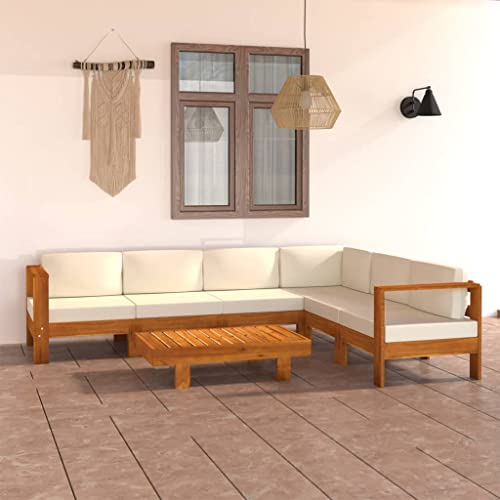 DYRJDJWIDHW Outdoor Kissen,gartenliege wetterfest,paletten,7-TLG. Garten-Lounge-Set mit Creme Auflagen Massivholz AkazieGeeignet für Garten, Swimmingpool, Wohnzimmer, Terrasse