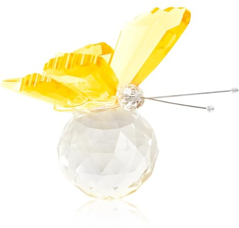 Thyonta Petite statue de papillon volant en cristal blanc pour décoration d'intérieur, bureau, cadeau d'anniversaire (jaune)