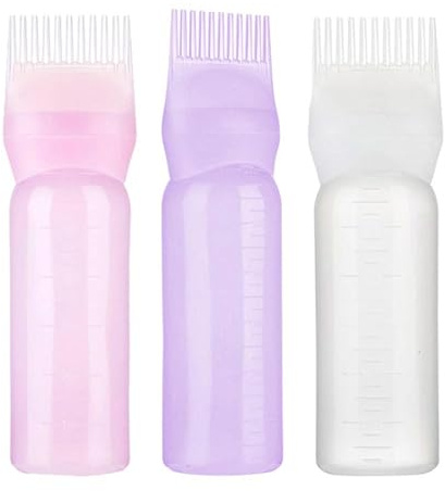galeyyu Bouteille Applicateur D'huile Capillaire, Bouteille D'applicateur De Peigne De Racines Bouteille De Brosse De Teinture De Cheveux De 6 OZ Brosse De Couleur De Cheveux Peigne À Huile 3 Pièces