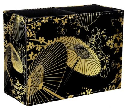 Stifthalter, quadratischer Stifthalter für Schreibtisch, Goldene Fächer, Blume, Unbrella, japanisches chinesisches Muster, Stiftebecher, Make-up-Pinselhalter, Ständer, Display, Schreibtisch,