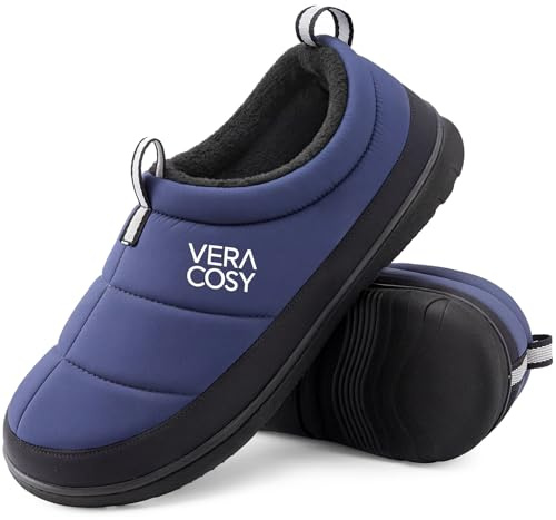 VeraCosy Men's Quilted Two Tone Slippers with Anti Skid Outsole Outdoor | Lightweight, Breathable, Water Repellent, Washable, Travel Camping, Non-slip, Durable, Warmth, Cozy, Gift