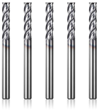 Genmitsu 5pcs End Mills CNC Router Bits, 1/4 Shank CNC Cutter for Milling Machine with 4-Flute Flat Nose Milling Carving Bit Set, 3'’Overall Length, Tool for Aluminum, Metal, Plastic, MDF & Wood