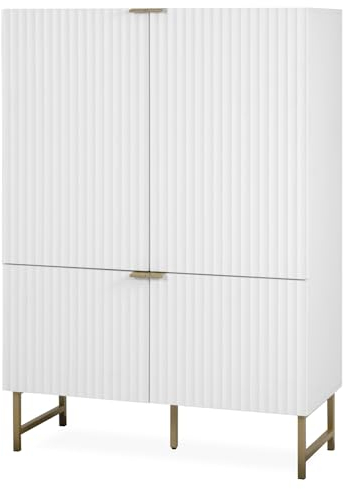 Furn.Design Highboard in weiß matt mit Gold, Kommode mit 3D-Wellenstruktur Wohnzimmer und Esszimmer, Anrichte 100 x 142 cm Hawick