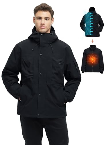 VOPOKER Men's 3 in 1 Winter Coats Water Resistant Ski Snow Warm Fleece Jacket With Multi-Pockets Windbreaker Jacket Black L