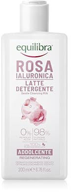 Equilibra, Latte Detergente Rosa Ialuronica, Latte Detergente Viso, Pelli Sensibili, con Estratto di Rosa Damascena, Acido Ialuronico Medio-Alto peso, Olio di Mandorle Dolci, Estratto Camomilla, 200ml