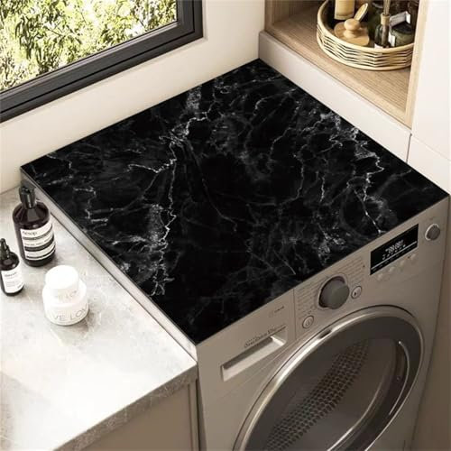 Highdi Marbre Housse de Protection pour Machine à Laver Top, 3D Coussin de Machine à Laver Antidérapant Housse de Machine à Laver pour Machine à Laver Ou Sèche-Linge (50x60cm,Noir 1)