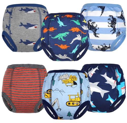 FLYISH DIRECT Culotte Enfant Apprentissage en 100% Coton, Culotte Apprentissage Propreté Filles, Slip d’apprentissage Garcon Absorbant, Culotte d’apprentissage Réutilisable, 6 Paquets, Bleu, 6 Ans
