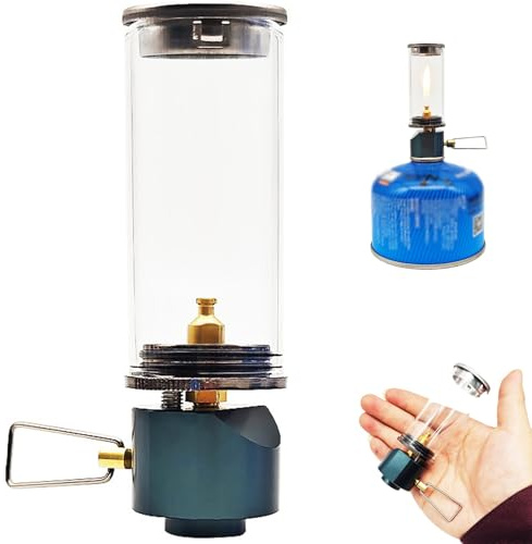 Gaslykta, drömlik lju gaslykta med värmebeständigt glas, ga med justerbar ventil, ga för camping och vandring, gaslykta