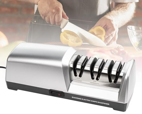 CWOVRS Messerschärfer Elektrischer, 3-Stufiges Elektrisches Messerschärfsystem mit Präzisions Weichwinkel Führung, Diamant Schleifmittel für Küchenmesser, Gerade Messer, Keramikmesser