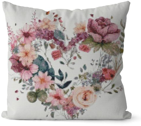 Huacan Kreuzstich Kissen Set Vorgedruckt Blumen Kissenbezug DIY Gebastelt Blumen Stickset ohne Kissenkern für Anfänger Erwachsene 45x45cm