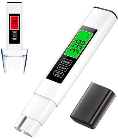 Neues 4-in-1 TDS Messgerät Digitaler Wasser Tester, Wasserqualitätstest Meter, 4 in 1 Digital TDS/EC/TEMP Wasser Tester für Trinkwasser, PPM Messgerät Wasser für Tap, Pool, Aquarium (Weiß)